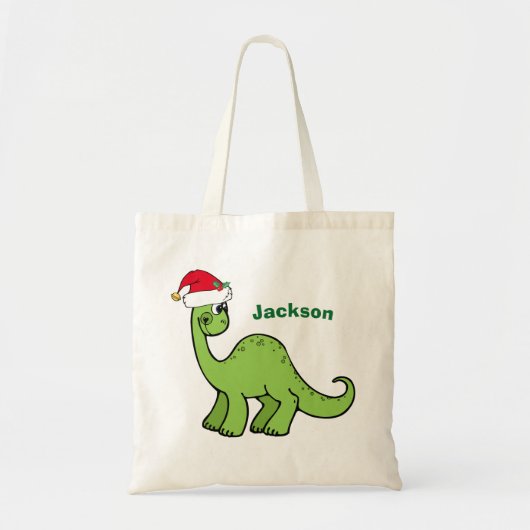 Cute Christmas Dinosaur Custom Green Kids Name トートバッグ (正面)