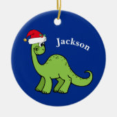Cute Christmas Dinosaur Custom Kids Blue セラミックオーナメント (正面)