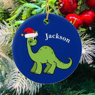Cute Christmas Dinosaur Custom Kids Blue セラミックオーナメント