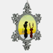 cute christmas dog スノーフレークピューターオーナメント (左)