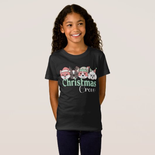 Cute Christmas Dog Crew Tシャツ (正面フル)