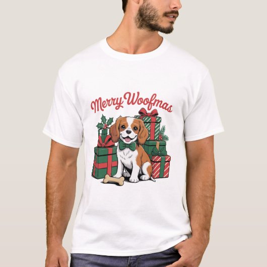 Cute Christmas Dog Illustration | Merry Woofmas Tシャツ (正面)
