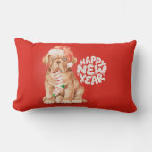 Cute Christmas Dog Pillow – Happy New Year Red ランバークッション (正面)