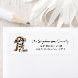 Cute Christmas Dog Sketch Return Address ラベル