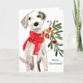 Cute Christmas Dog with Scarf and Greenery シーズンカード (正面)