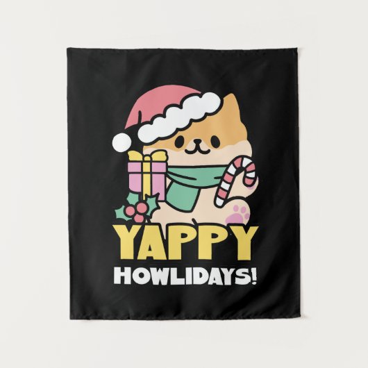 Cute Christmas Dog - Yappy Howlidays  タペストリー (正面)
