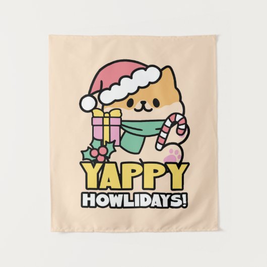 Cute Christmas Dog - Yappy Howlidays タペストリー (正面)