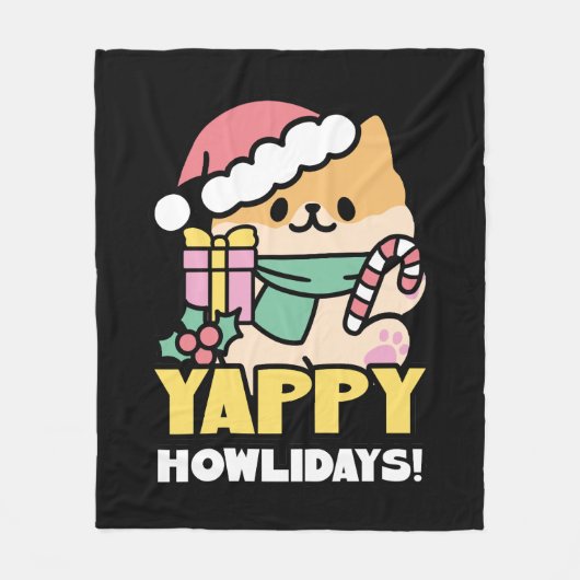 Cute Christmas Dog - Yappy Howlidays フリースブランケット (正面)