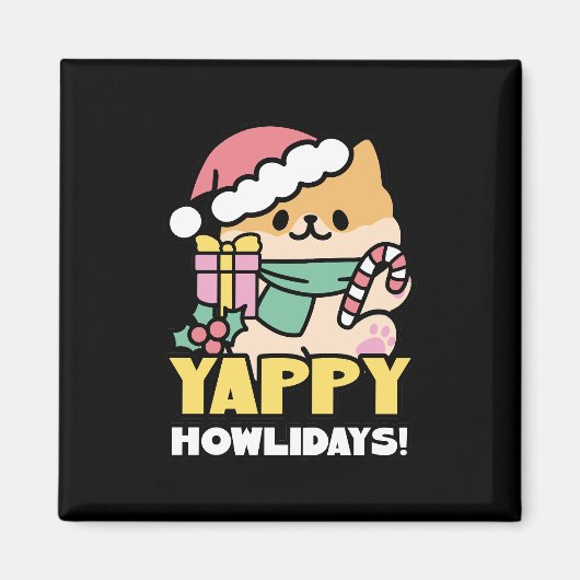 Cute Christmas Dog - Yappy Howlidays  マグネット (正面)