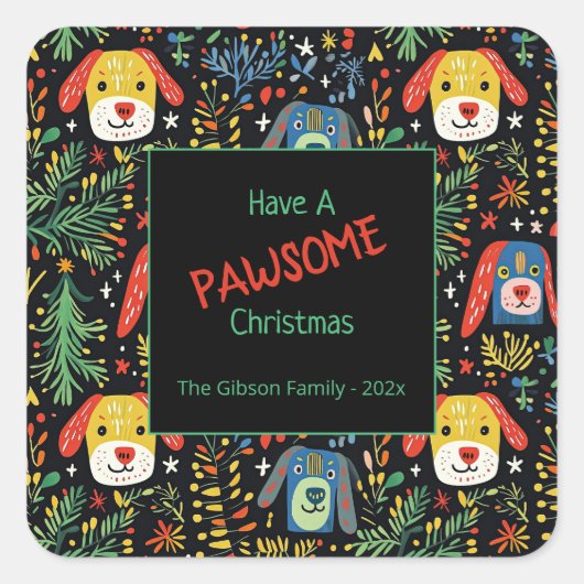 Cute Christmas Dogs スクエアシール (正面)