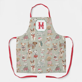 Cute Christmas Dogs Monogram エプロン