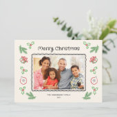 Cute Christmas Doodles Photo Holiday Card シーズンカード (スタンド正面)
