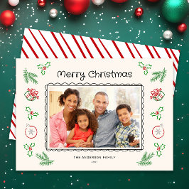 Cute Christmas Doodles Photo Holiday Card シーズンカード