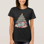 Cute Christmas Dragon Sleeng Under Tree Books Love Tシャツ (正面)