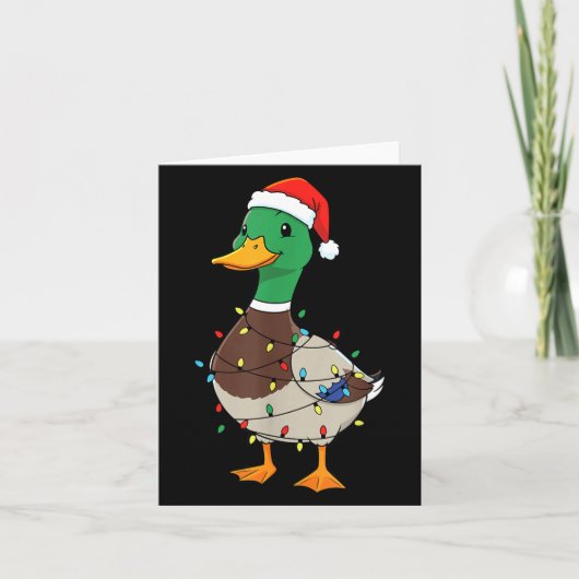Cute Christmas Duck Mallard With Xmas Lights カード (正面)