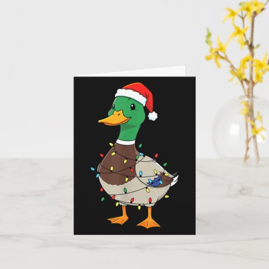 Cute Christmas Duck Mallard With Xmas Lights  カード (黄色い花)