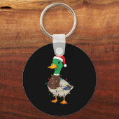 Cute Christmas Duck Mallard With Xmas Lights  キーホルダー (正面)