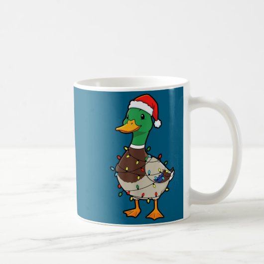 Cute Christmas Duck Mallard With Xmas Lights  コーヒーマグカップ (右)