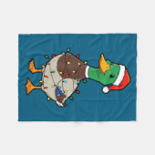 Cute Christmas Duck Mallard With Xmas Lights  フリースブランケット (正面(横))