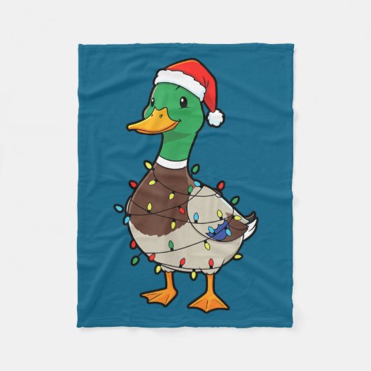 Cute Christmas Duck Mallard With Xmas Lights  フリースブランケット (正面)