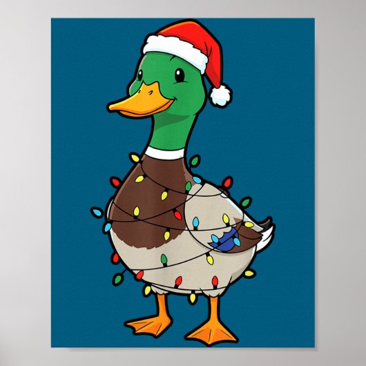 Cute Christmas Duck Mallard With Xmas Lights  ポスター (正面)