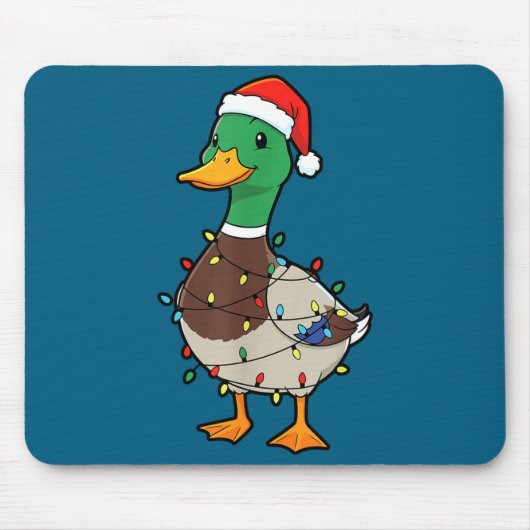 Cute Christmas Duck Mallard With Xmas Lights  マウスパッド (正面)