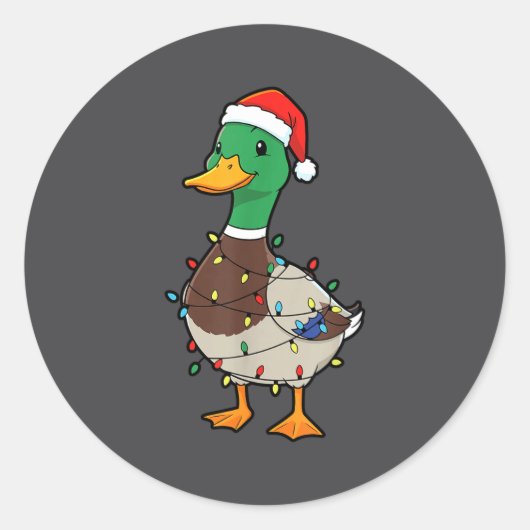Cute Christmas Duck Mallard With Xmas Lights  ラウンドシール (正面)