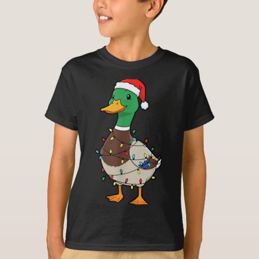 Cute Christmas Duck Mallard With Xmas Lights  Tシャツ (正面)