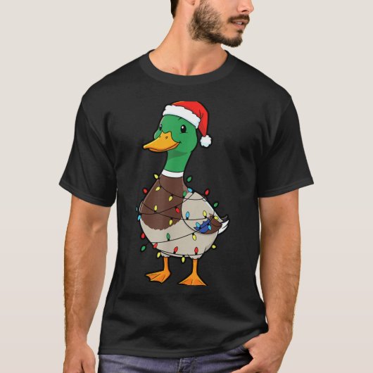 Cute Christmas Duck Mallard With Xmas Lights  Tシャツ (正面)