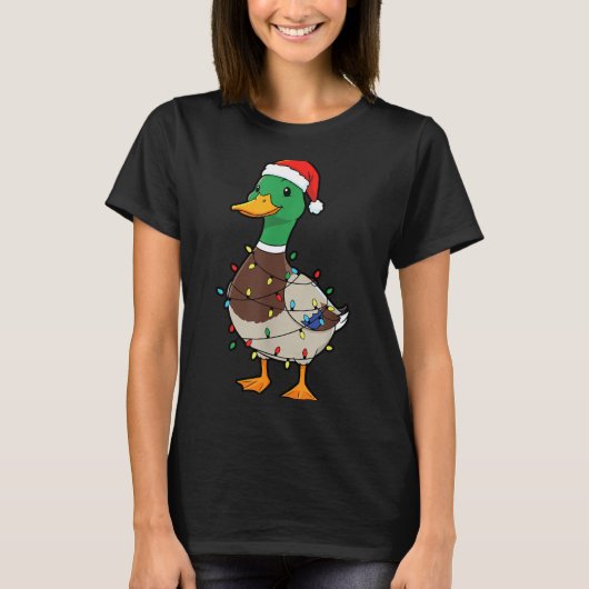 Cute Christmas Duck Mallard With Xmas Lights  Tシャツ (正面)
