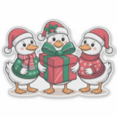 Cute Christmas Ducks Cartoon Art-68105 シール (正面)