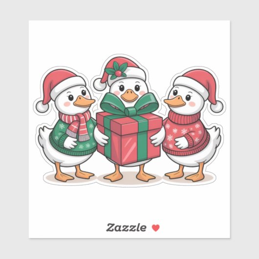 Cute Christmas Ducks Cartoon Art-68105 シール (シート)