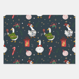 Cute Christmas Ducks Gift Wrap ラッピングペーパーシート