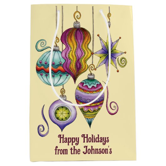 Cute Christmas, Elegant and Fancy Glass Ornaments ミディアムペーパーバッグ (正面)