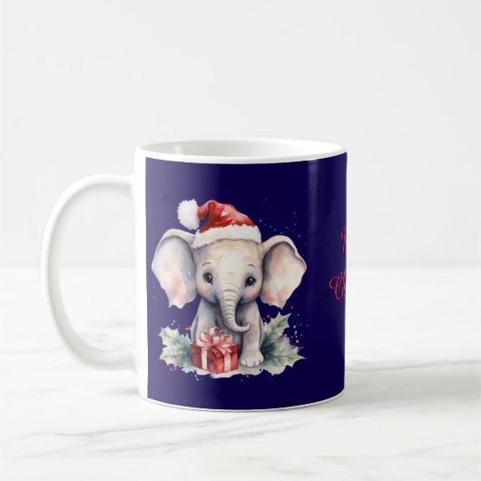 Cute Christmas Elephant コーヒーマグカップ (左)