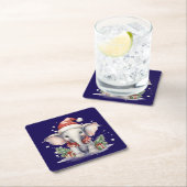 Cute Christmas Elephant スクエアペーパーコースター (インサイチュ)