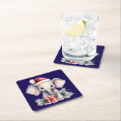 Cute Christmas Elephant スクエアペーパーコースター (インサイチュ)