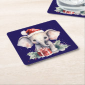 Cute Christmas Elephant スクエアペーパーコースター (アングル)
