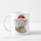 Cute Christmas Elephant with Santa Hat コーヒーマグカップ (左)