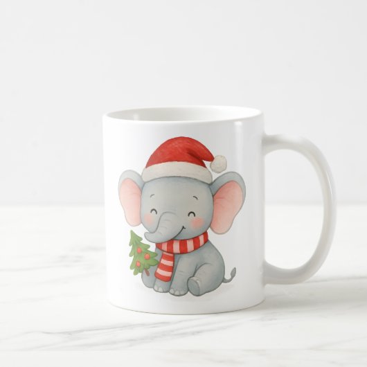 Cute Christmas Elephant with Santa Hat コーヒーマグカップ (右)