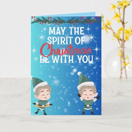 Cute Christmas Elf Duo Holiday Greeting カード (黄色い花)