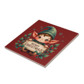 Cute Christmas Elf Holding Merry Sign タイル (側面)