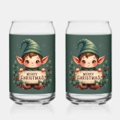 Cute Christmas Elf Holding Merry Sign Green ガラス缶 (裏面)