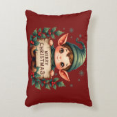 Cute Christmas Elf Holding Merry Sign Red アクセントクッション (正面(垂直))
