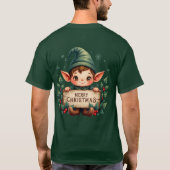 Cute Christmas Elf Holding Merry Sign Tシャツ (裏面)