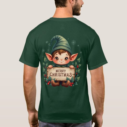 Cute Christmas Elf Holding Merry Sign Tシャツ (裏面)