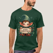Cute Christmas Elf Holding Merry Sign Tシャツ (正面)