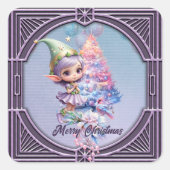 Cute Christmas elf in delicate purple colors スクエアシール (正面)