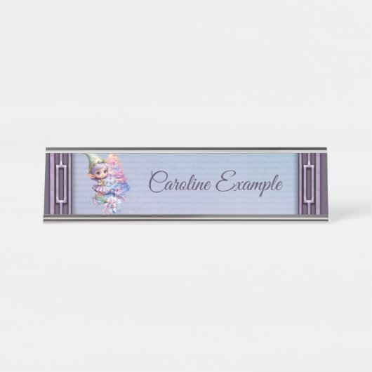 Cute Christmas elf in delicate purple colors デスクネームプレート (正面)