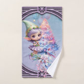 Cute Christmas elf in delicate purple colors バスタオルセット (ハンドタオル)